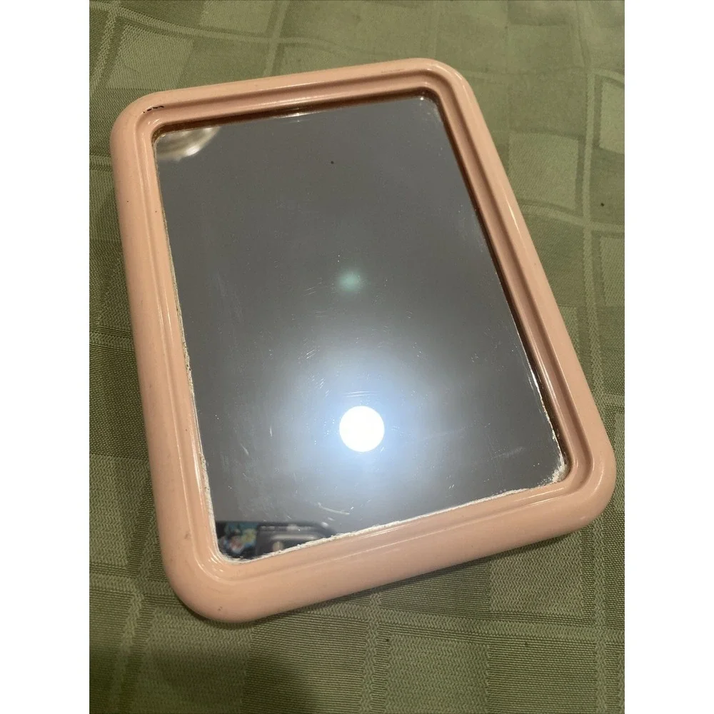 Vintage Goody Mirror Stand Up Vanity Rectangle USA Peach Pink